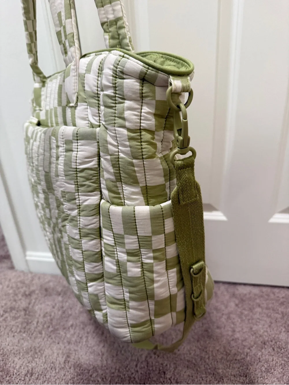 Béis x Elsa Hosk Reversible Cotton Canvas Tote Diaper Bag Play Date Checkered
